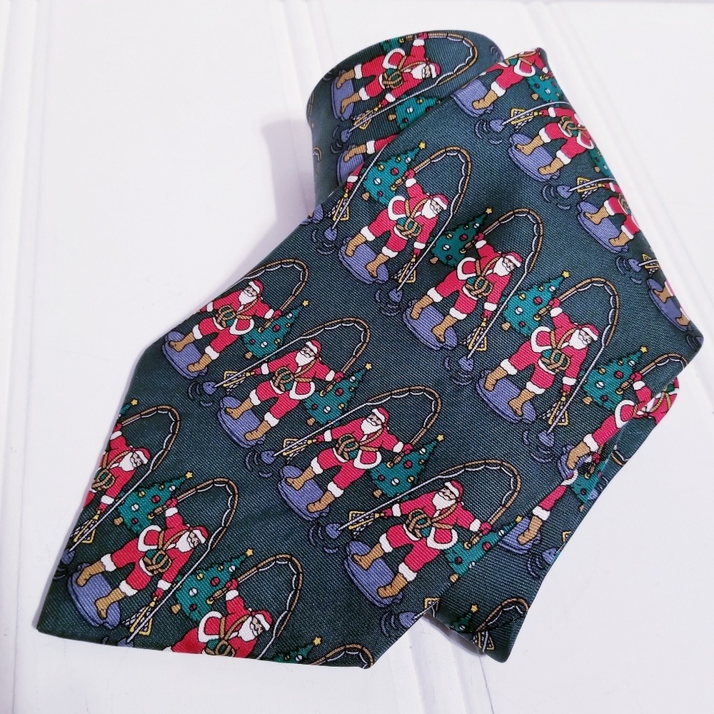 Austin Grey Santa Silk Tie Fly Fishing Holiday Christmas Novelty Necktie